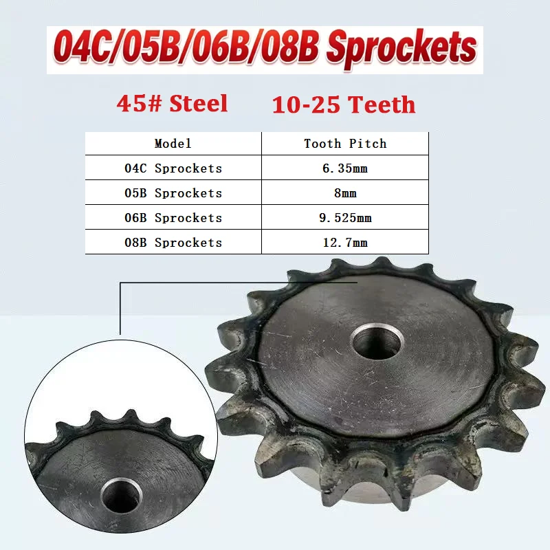 1Pcs 45# Steel Table Top Sprocket 04C 05B 06B 08B Roller Chain Gear Hardened Drive Wheel for Automated Conveyor Sorting Machine