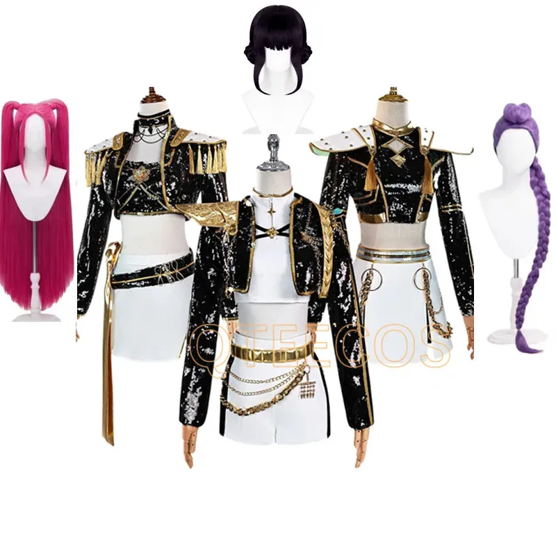 

LQKPop Demon Hunters Cosplay Rumi Zoey Mira Costume Wig Women Black Golden Cool Suit Halloween Party Role Playing Outfit
