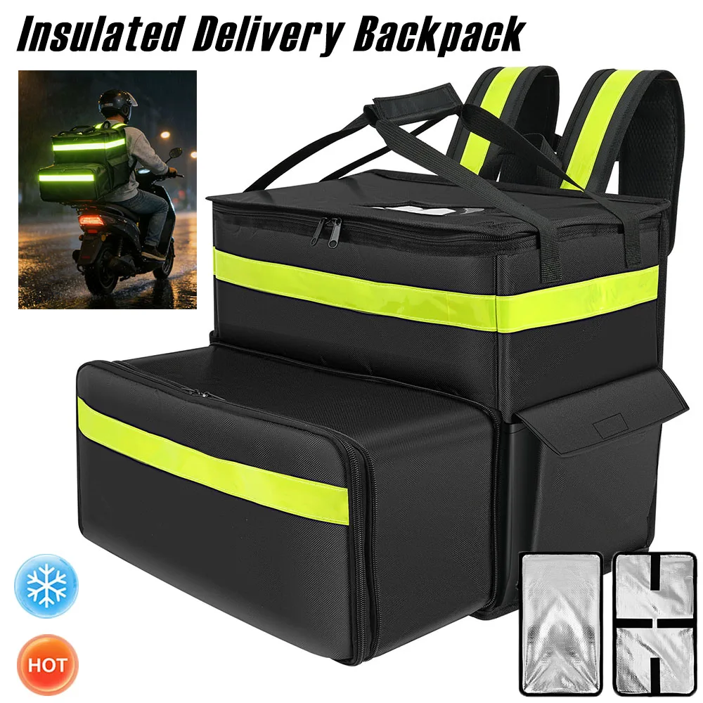 Insulated Delivery Backpack Large Capacity Multi-pocket Thermal Food Delivery Bag with Reflective Strip Leakproof Delivery Bag