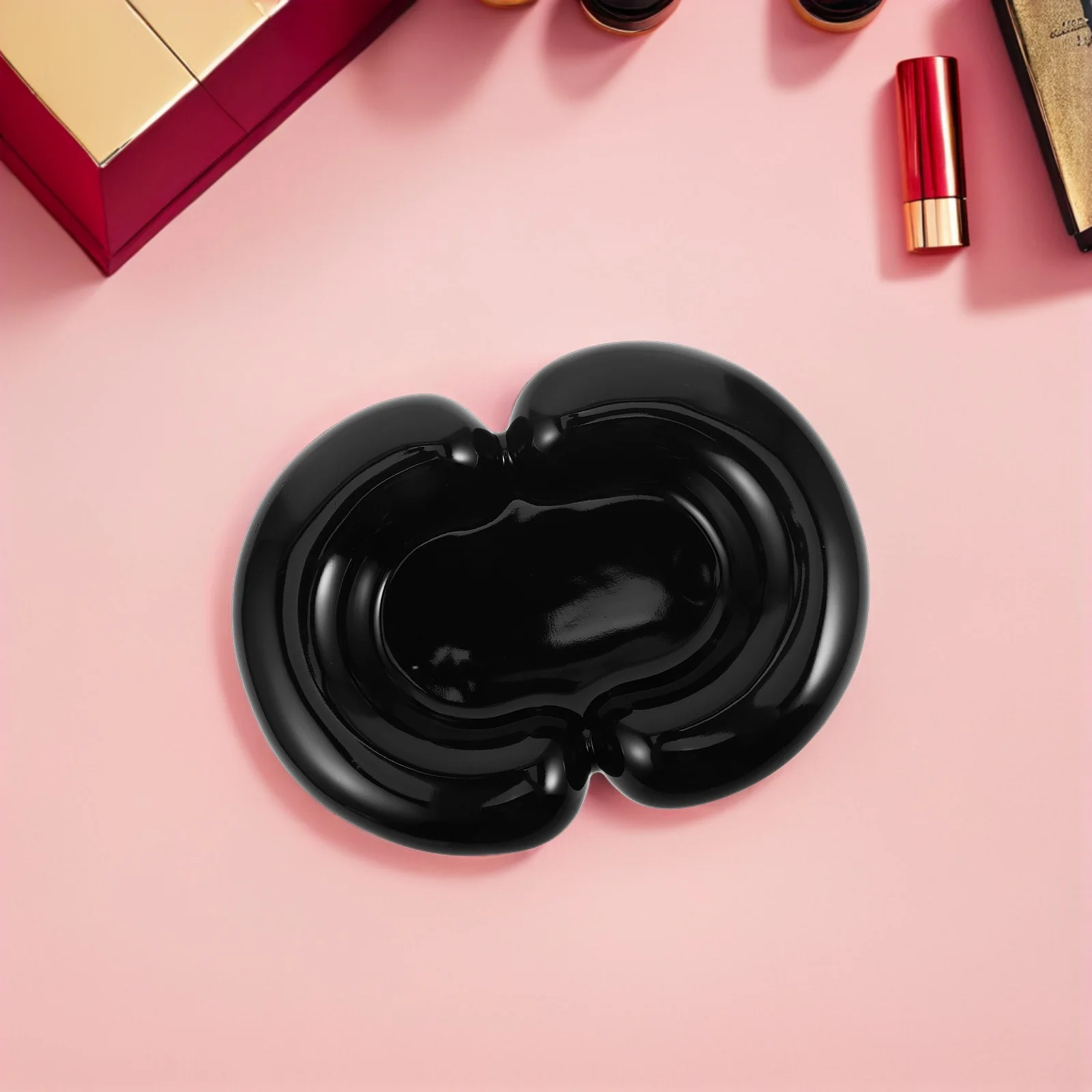 

Jewelry Organizer Tray Ceramic Decorative Dish Black for Earrings Rings Trinkets Watches Cosmetics Bathroom Dresser Entryway