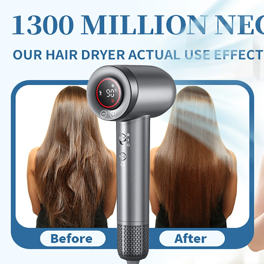 

1600W high-speed hair dryer - Brushless negative ion hair dryer with air collection nozzle - Suitable for home use, dormitories