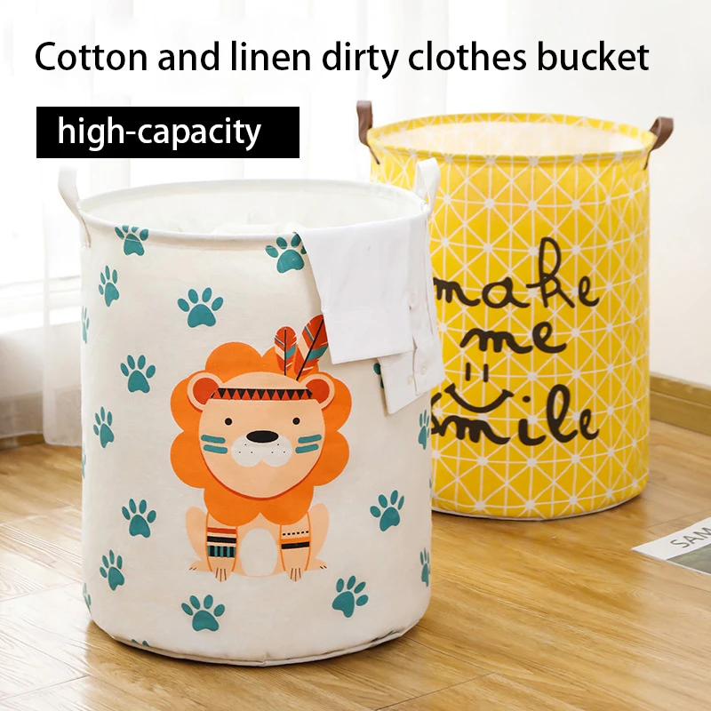 Foldable Laundry Basket Storage Bucket Japanese Cotton Linen Fabric Waterproof Dirty Laundry Toy Storage Basket Dirty Clothes