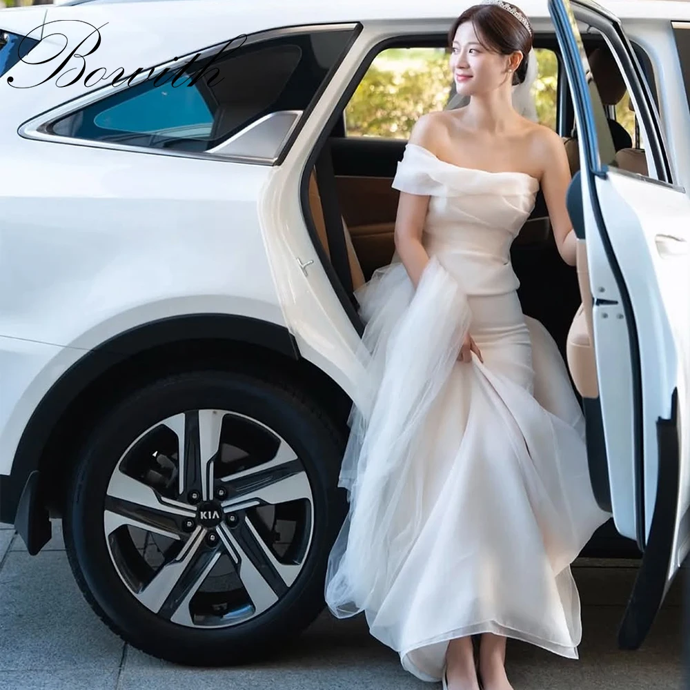 

Bowith One-Shoulder Simple Wedding Dresses Korea Photo Shoot Floor-Length 웨딩드레스 Customized Bridal Gown Reception Dresses