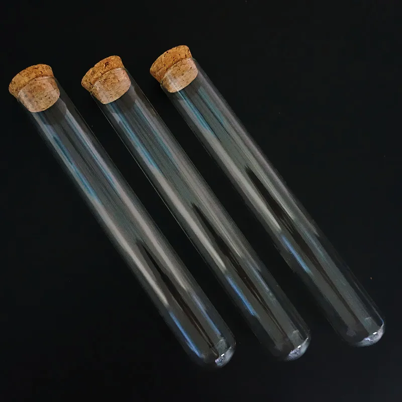 12pcs/lot Clear 30x200mm Glass Test Tube With Cork Round Bottom