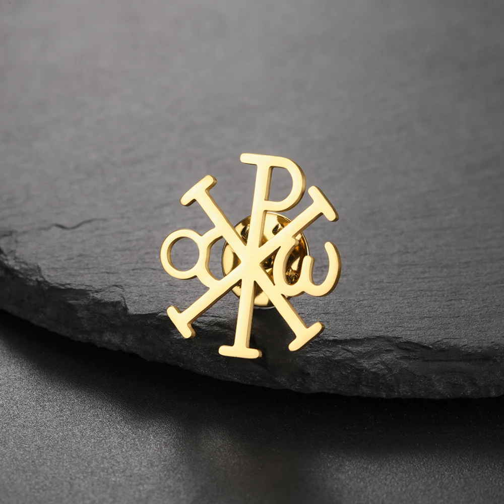 Dawapara Chi Rho Kreuz-Brosche Christogramm Griechisches Symbol Religiöser Jesus Christlicher Schmuck aus Edelstahl – Detail 10
