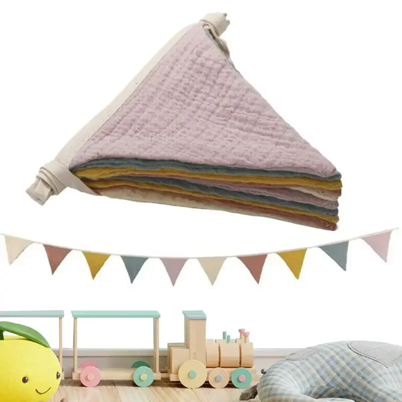 Pennant Banner Flags Nursery Bunting Banner Flags Washable Cotton Fabric Triangle Pennant Garlands for Living Room and Bedroom view 3