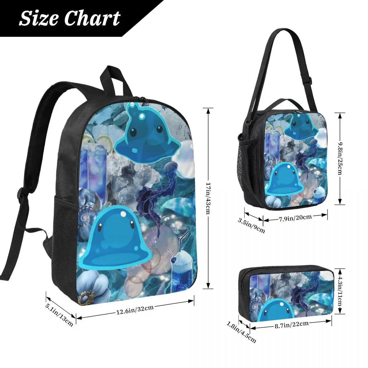 Slime Rancher Cartoon Game Anime Cute Backpack  BookBag School Bag Laptop Shoulder Bags 3ps Insulated Lunch Bag Pencil Case
