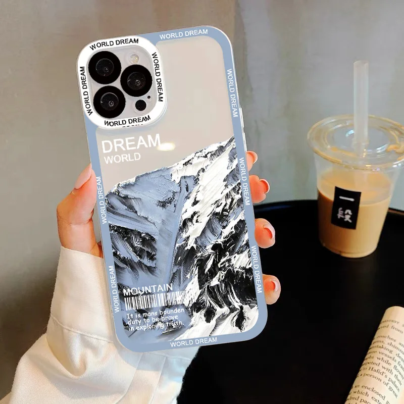 Snow Mountain landscape Transparent Phone Case For iPhone 7 8 Plus SE2 13 12 11 14 Pro Max X XR XS Cases Luxury Clear back Cover