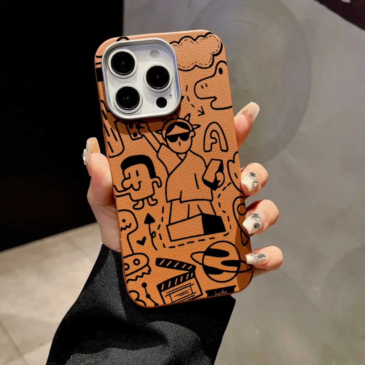 Case For iPhone 16 15 14 Pro Max 13 12 11 Graffiti Litchi Pattern Phone Cover For iPhone X XS XR 7 8 16 Plus SE2 Leather Cover