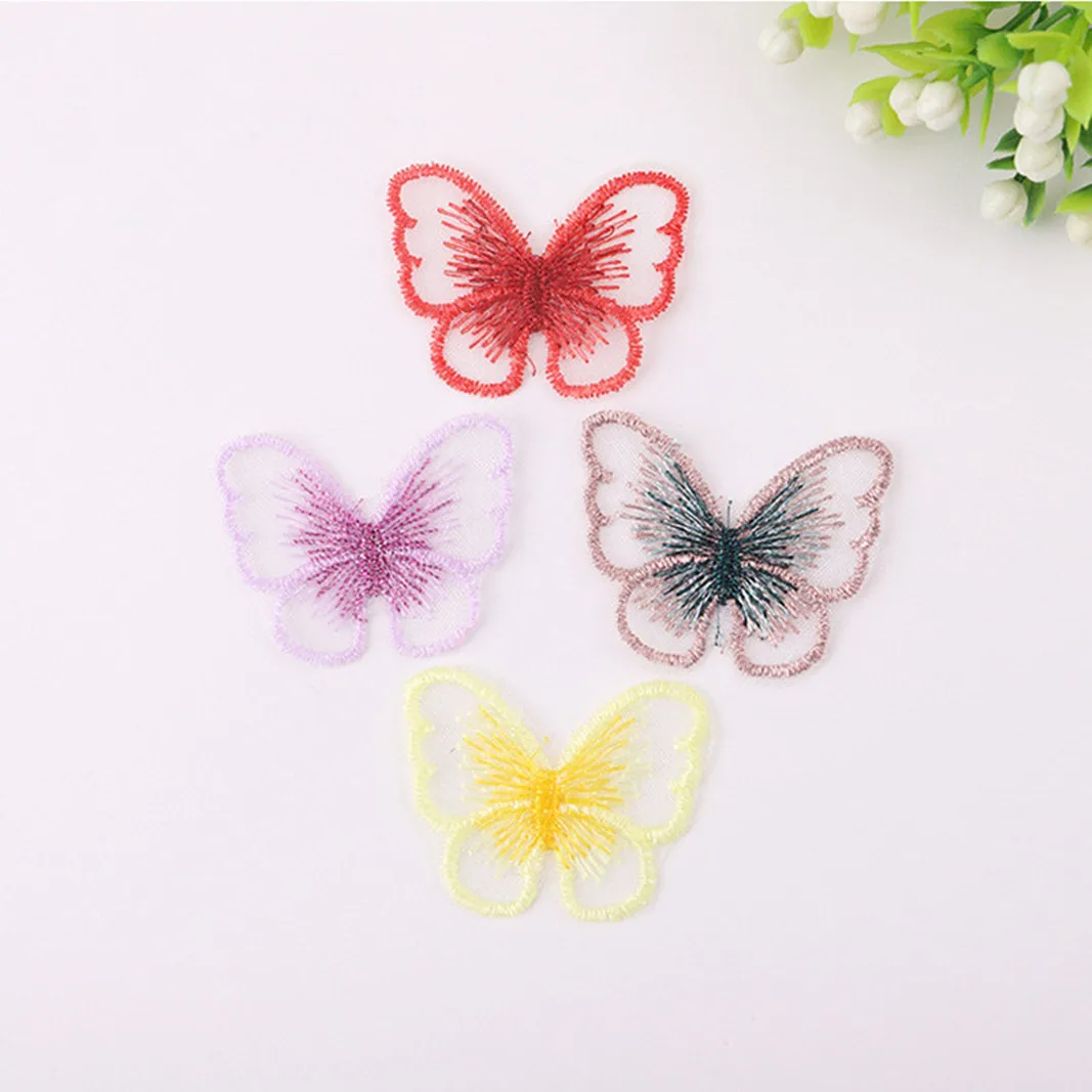 30 Uds./lote parche bordado de encaje de tela de mariposa multicolor coser en poliéster DIY