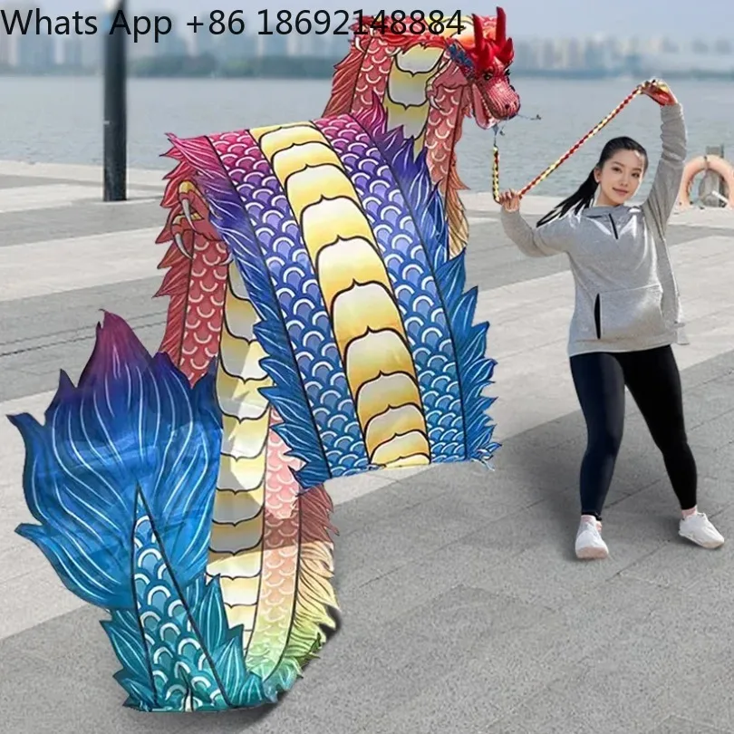 3D Leading 8/10M Square Fitness Dragon Dance Red Adult Chinese New Year Dragon Dance Ribbon Stage Performance Props