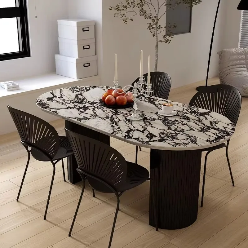 Nordic Modern Rock Slab Top Wooden Base Luxury Dining Table Home Furniture for Dining Room