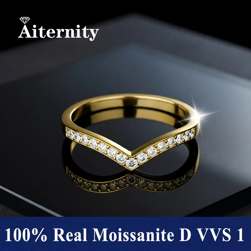 Classic V Shape 100% 925 Sterling Silver VVS1 D Color Round Cut Real Moissanite Gemstone Engagement Ring Fine Jewelry With GRA