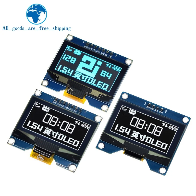 Imagem -02 - Tzt 1.54 Polegada 4pin 7pin Branco Azul Módulo de Tela Oled Ssd1309 Unidade ic Compatível para Ssd1306 Spi Interface 128*64