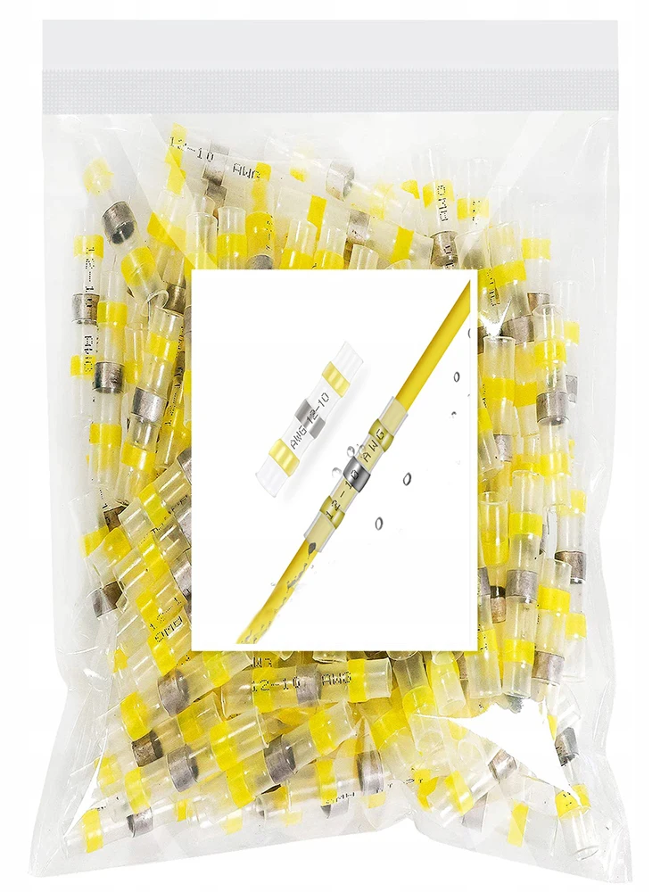 50PCS Yellow Heat Shrink Connectors Sleeve Tube Terminals Electrical Butt Splice Wire Connector Splice Solder Insulated 