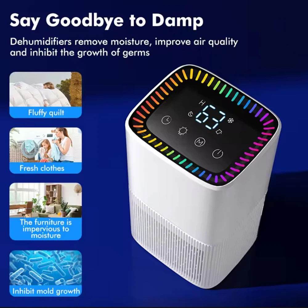 Smart Air Purifier Portable Dehumidifier Home Office and RV Eliminate Damp Mold and Moisture Easy To Use and Energy Efficient