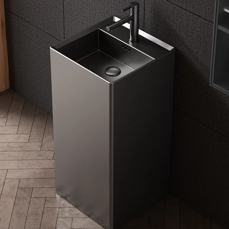 Gun gray pillar basin hotel wash basin ceramic floor-to-ceiling washbasin balcony bathroom engineering washbasin