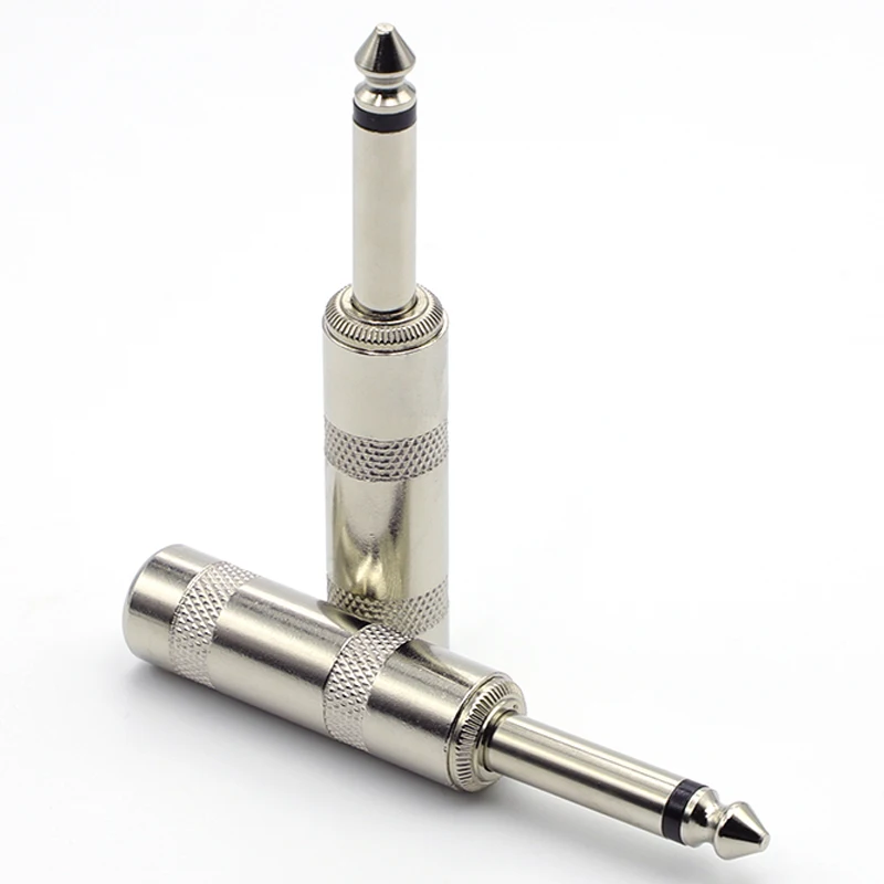 2Pcs High-quality 6.35mm Mono Jack Plug Audio Connector Solder Cable DIY Audio Adapter 6.3mm Male Plug for guitar