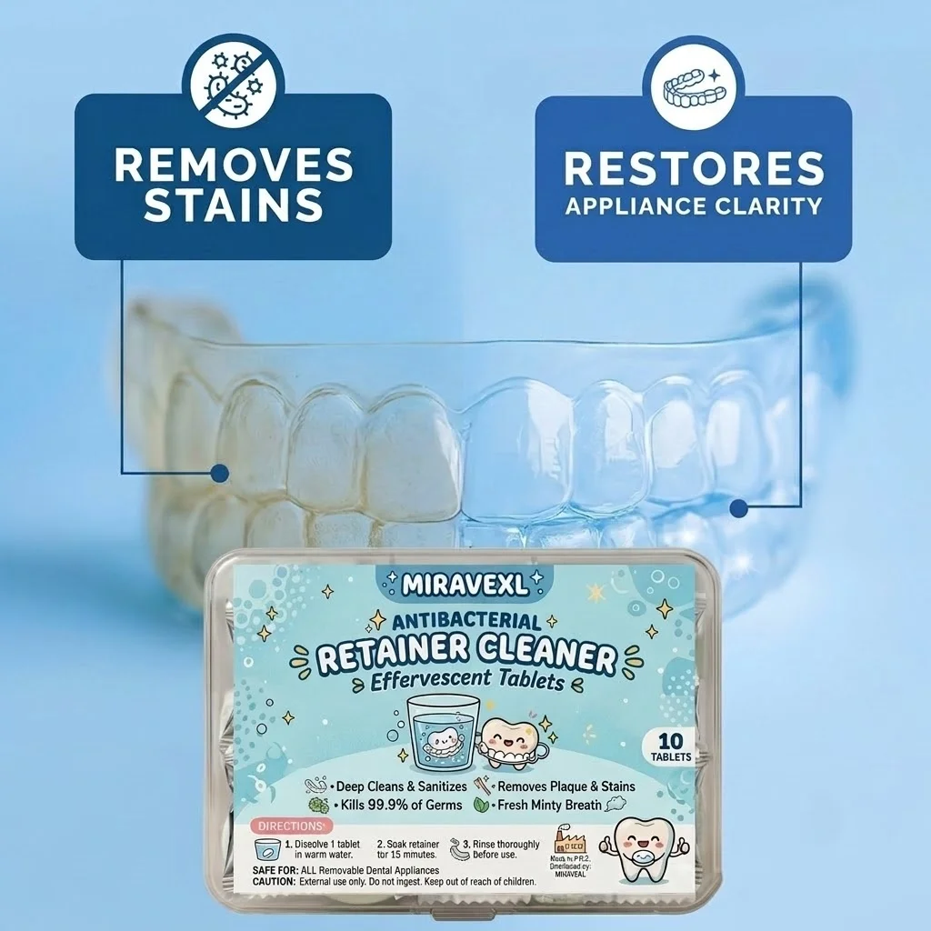 Retainer Cleaner Tablets by Miravexl (10 Count) - Powerful Antibacterial Soak for Mouth Guards, Dentures, and Clear Aligners