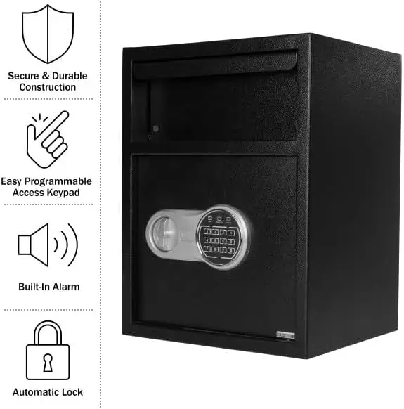 Electronic Safe Deposit Box - Drop Safe with Digital Keypad and 2 Manual Override Keys for Business Cash Drops or Home Safety by