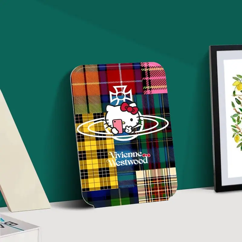 Anime Hello Kitty Line Plaid KT Folding Makeup Mirror Storage Student Portable Dormitory Desktop Desktop Dressing Mirror Gitts