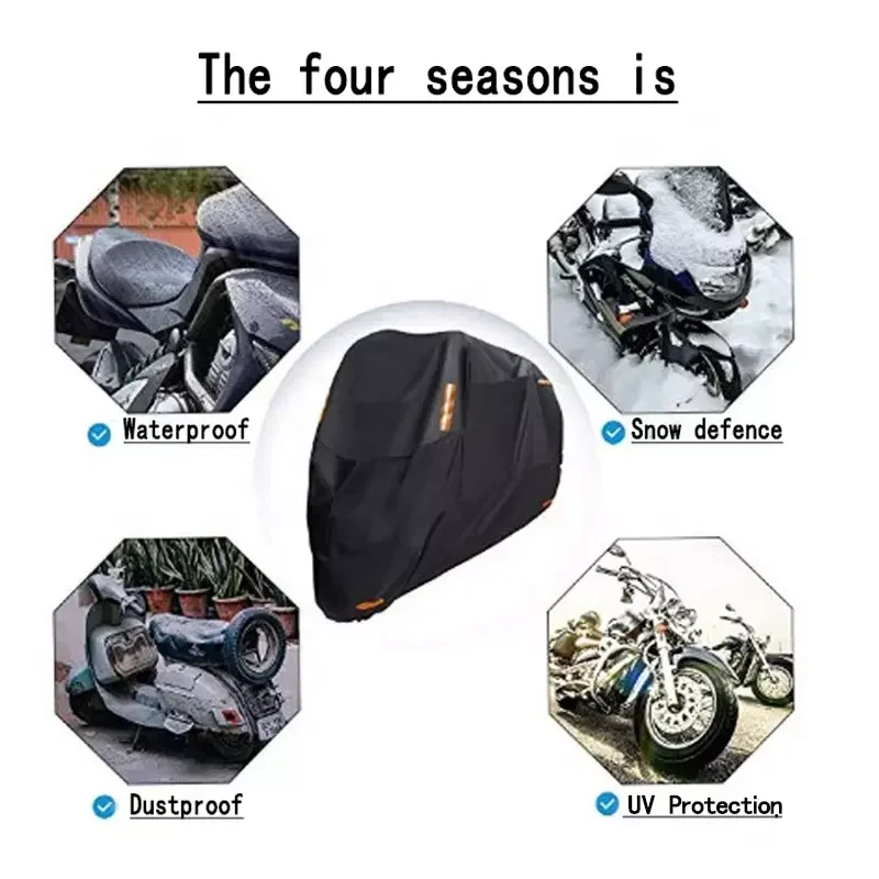 Motorcycle Cover 300D Thick Waterproof UV Resistant Dust Rain Snow Protector for Indoor Outdoor Storage M L XL XXL 3XL 4XL Black