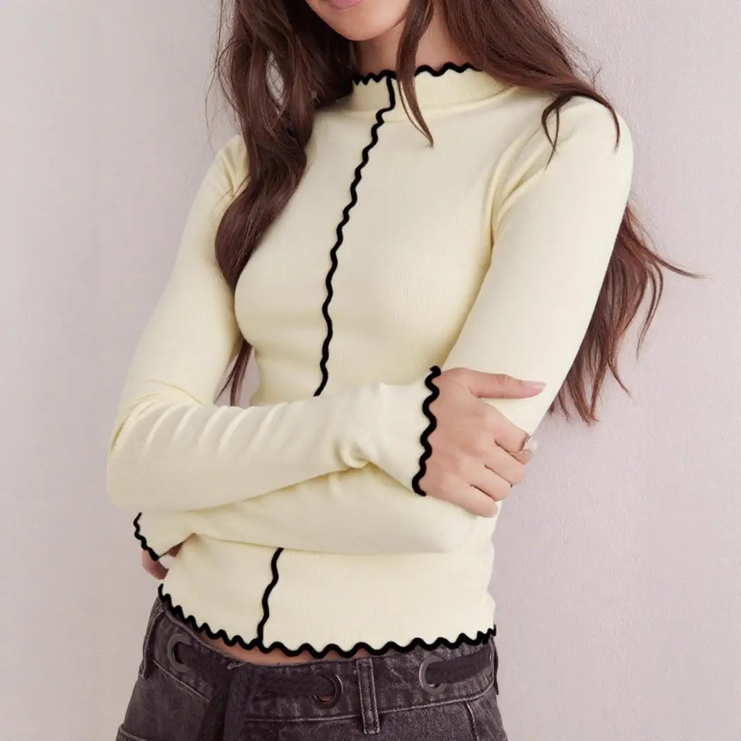 

Повседневная одежда Long irt f High Ne Curled Cool Lace Повседневная женская облегающая одежда из полиэфирного волокна Осень 2023 г.