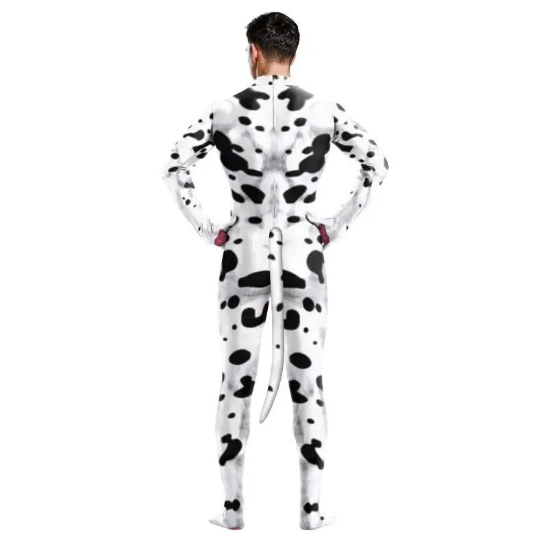 Zawaland Melk Koe Petsuit Met Staart Mannen Harige Dieren Cosplay Kostuum Halloween Carnaval Purim Jumpsuit Mannen Grappig Feest Kleding