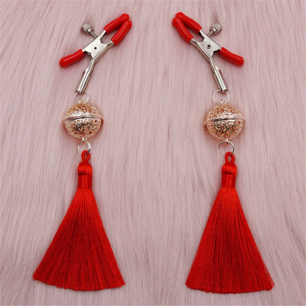 1 Pair Metal Bells Nipple Clamps With Tassel SM Nipple Ring Flirting Teasing Slave Bdsm Girl Exotic Access Breast Enlargement 2