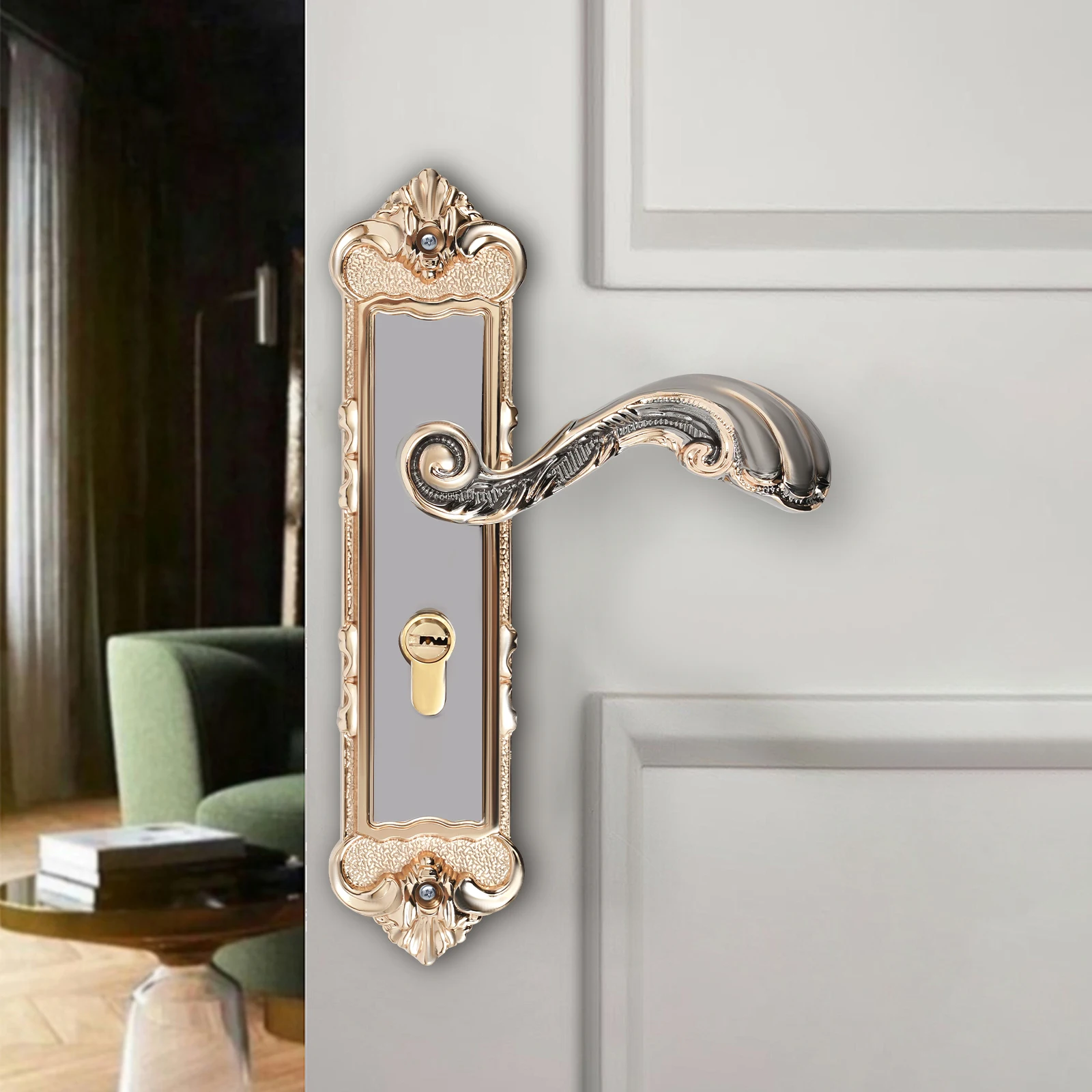 

Classic Retro Bedroom Light luxury household handle lock with 3 Keys Zinc Alloy Left and Right Universal 30-45mm/1.18-1.77in