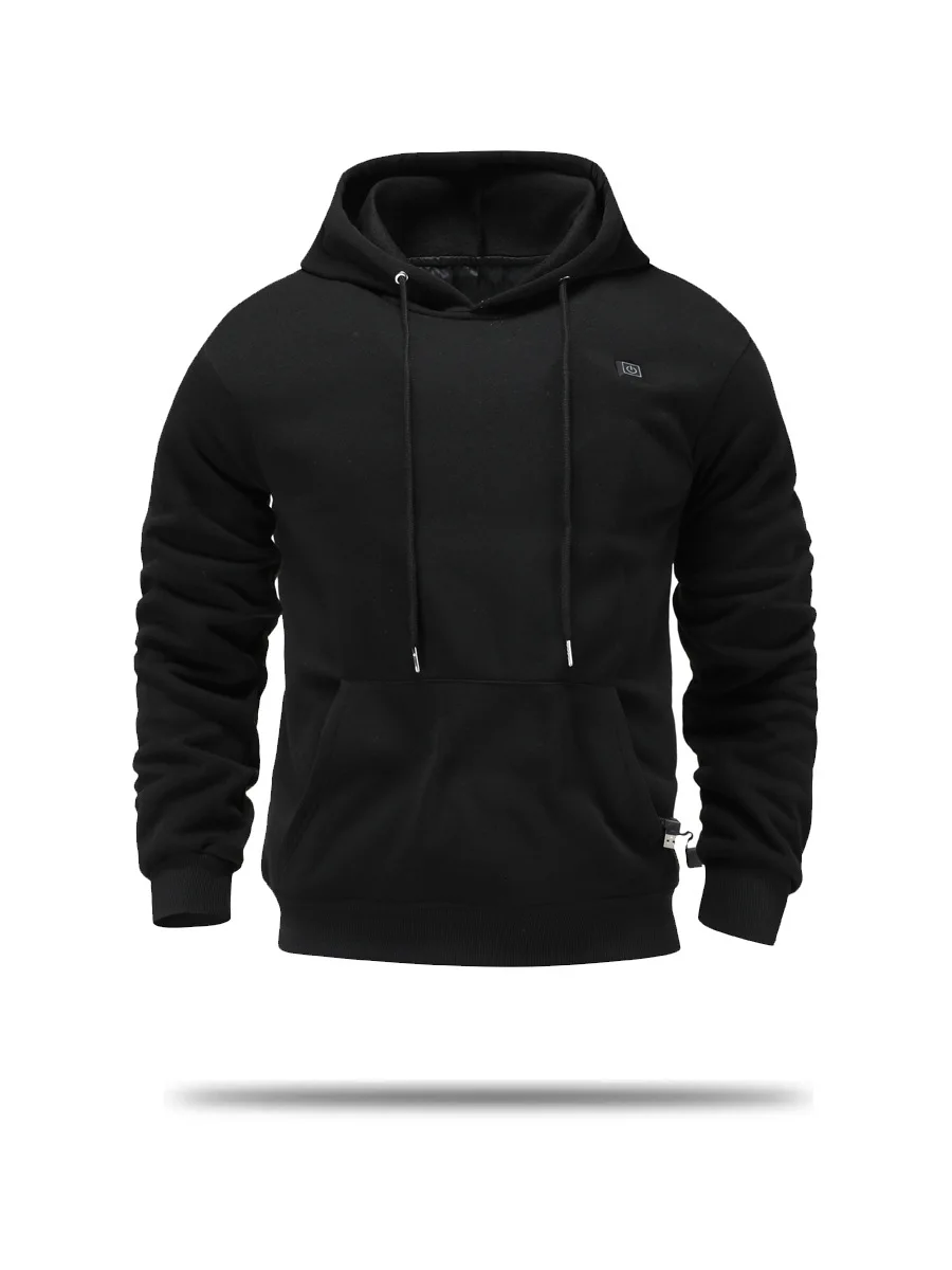 Sweater Fleece Berkerudung dengan Pemanas USB untuk Pria - Sweater Pemanas Listrik Hangat untuk Pakaian Santai Luar Ruangan