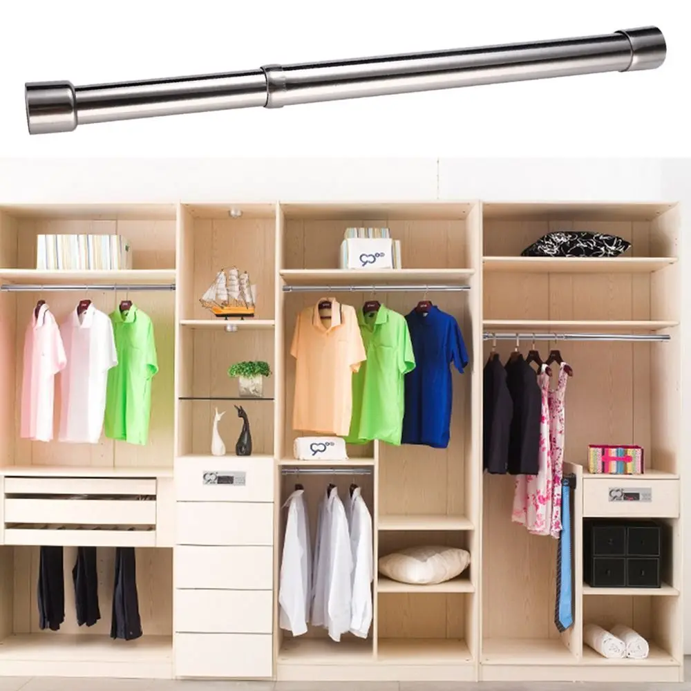 Useful Hanging Rods Extendable Stainless Steel Wardrobe Clothes Rod Adjustable Closet Rail Pole Curtain Telescopic Hanging Rod