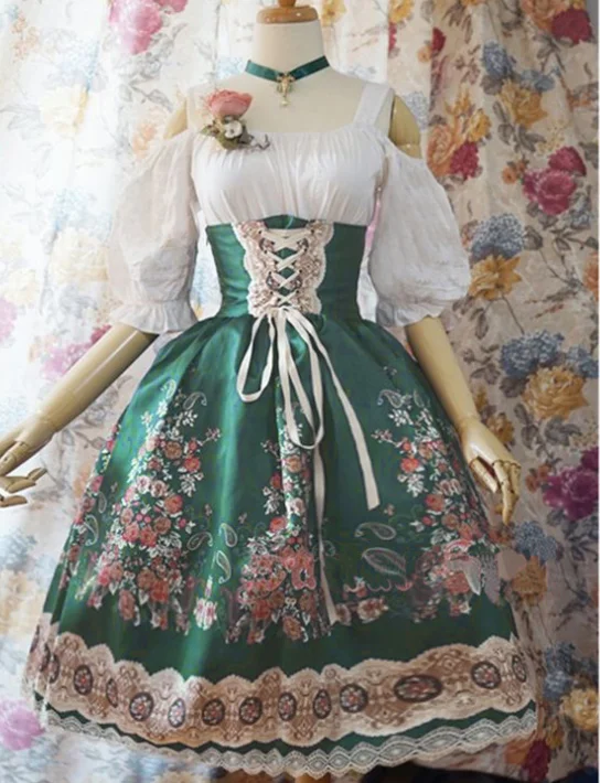 4-kleuren cosplay meid hofjurk lolita jurk middeleeuwen retro kanten jurk middeleeuwse gotische jurk prinses paleis kostuum S-XXXL