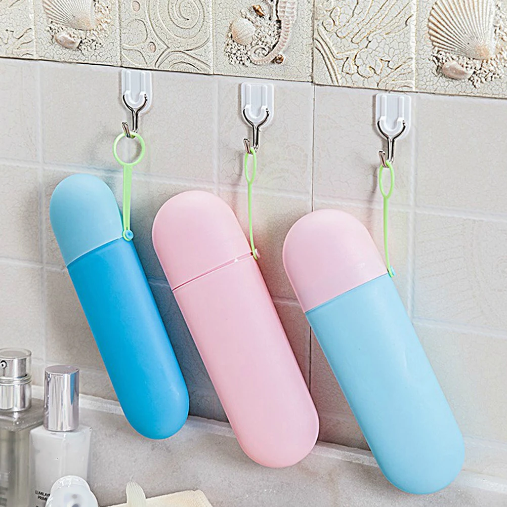 

Toothbrush Box Travel Toothpaste Case Container Organizer and Holder with Cover Pink