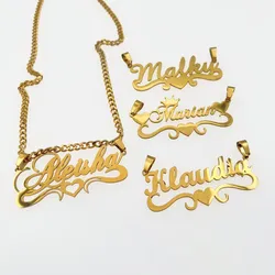 Collar de nombre de corazón extraíble personalizado para mujer y niña, joyería de acero inoxidable, cadena cubana, collar de placa de identificación de Color dorado personalizado