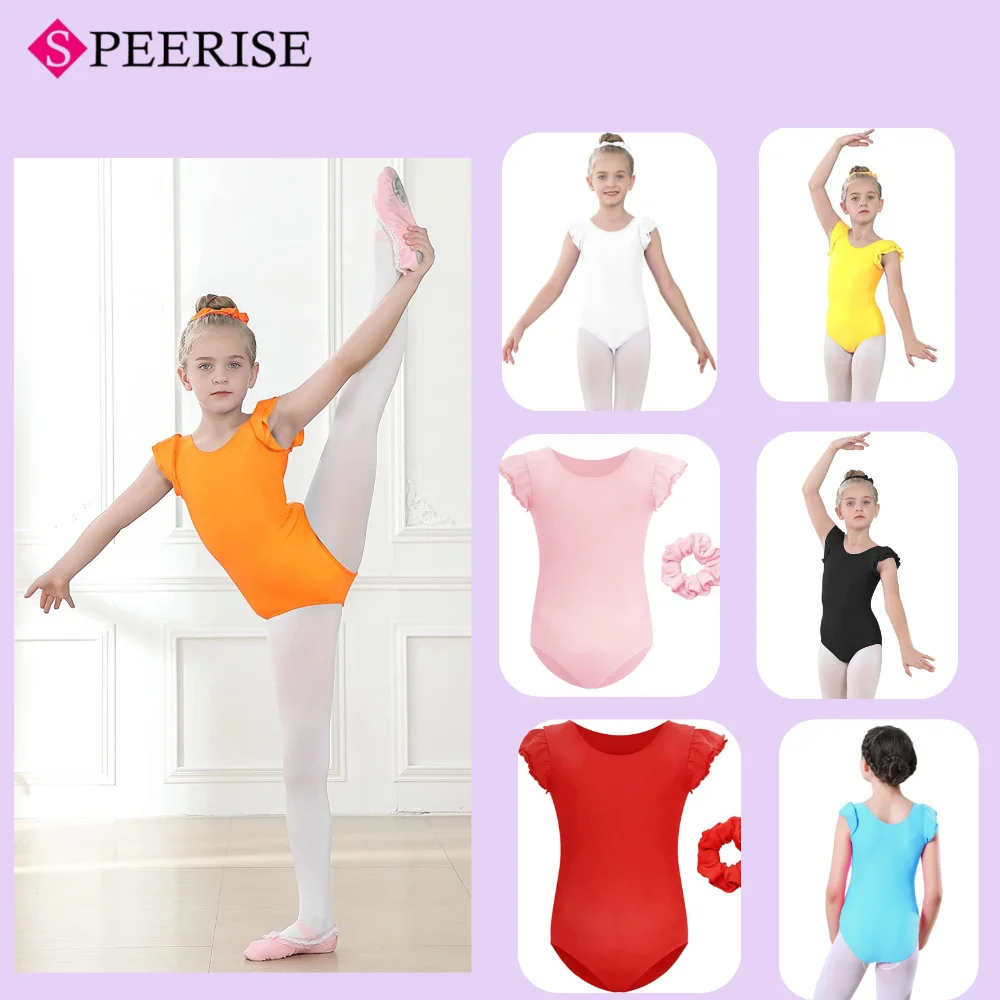 

Girls Spandex Leotard Ruffle Short Sleeve for Dance Costumes Child Gymnastics Ballet Ballerinas Skater Toddler Trainning Suit