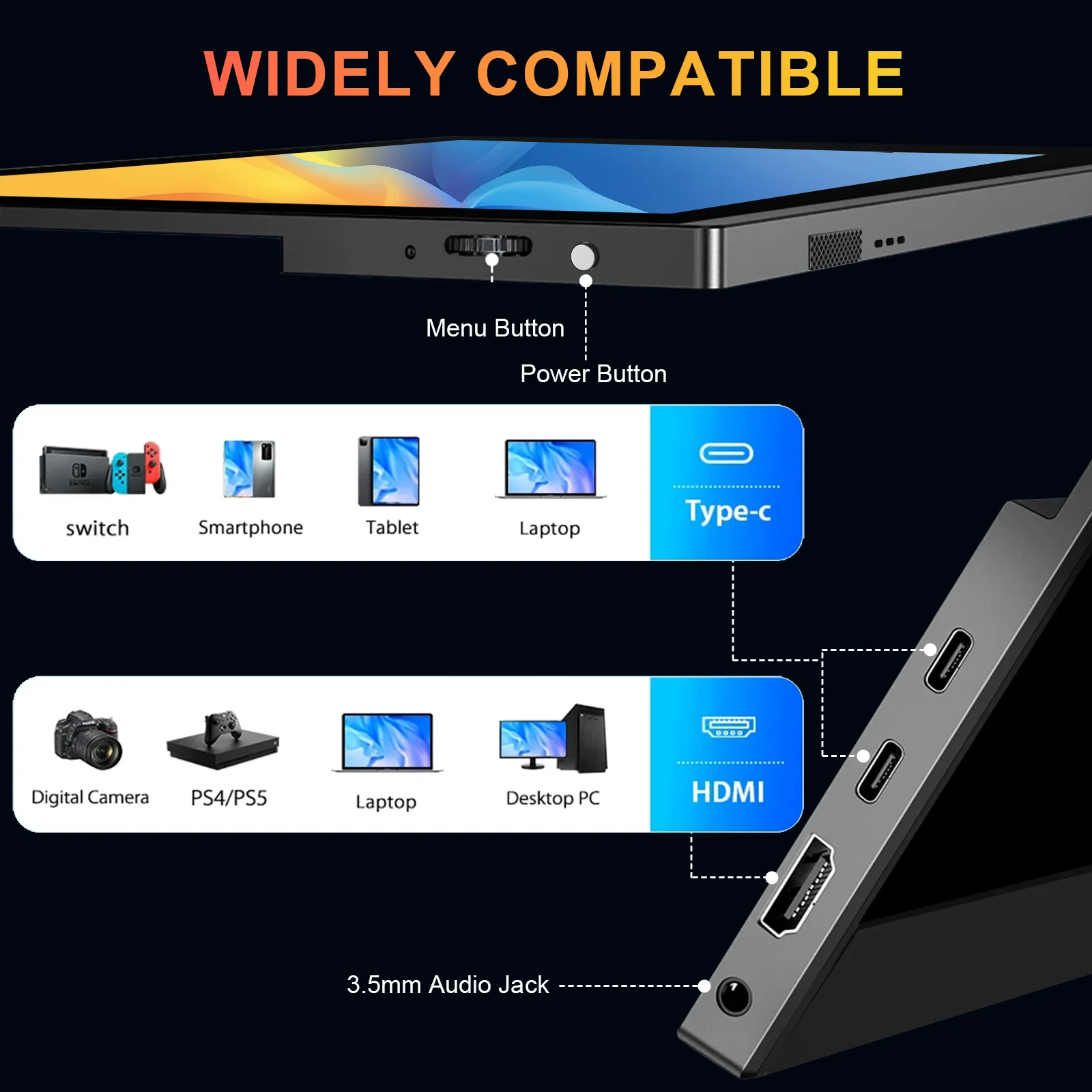 Unew 15,6 inch 1920x1080 IPS LCD-gamingmonitor, dun draagbaar scherm voor laptopschakelaar Xbox Raspberry Pi