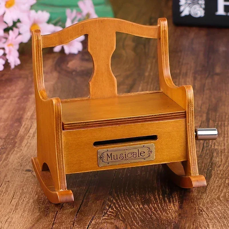 Wooden hand crank paper tape rocking chair music box music  DIY creative Valentine's Day birthday gift girls practical