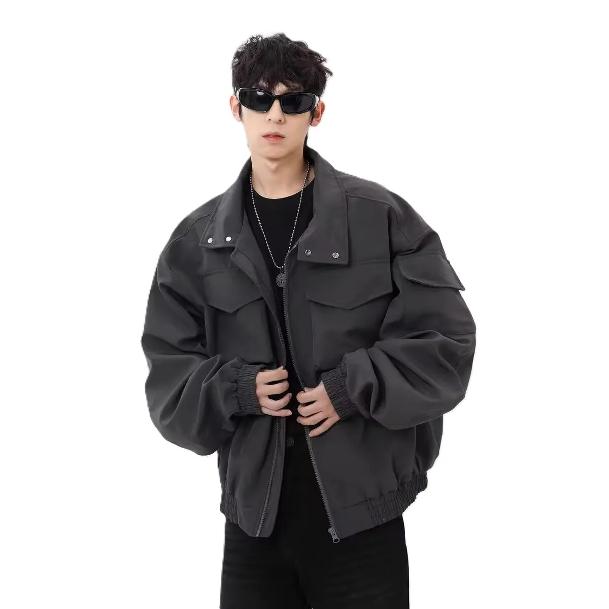 

Spring and Autumn Trendy Brand Workwear Style Men's Jacket with Loose Collar and Multiple Pockets Design,loose Casual Trendy Top