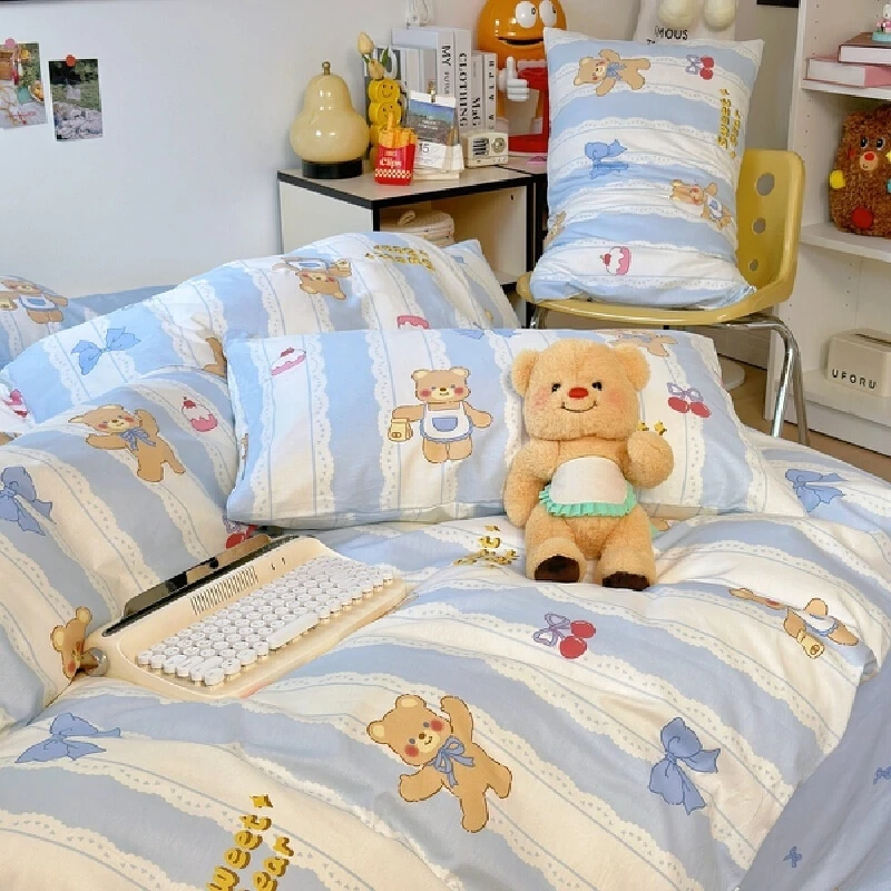 

New Thailand Cartoon Butter Bear Kawaii Around Cotton Four Piece Student Fresh Dormitory Quilt Set Three Piece Girl Pretty