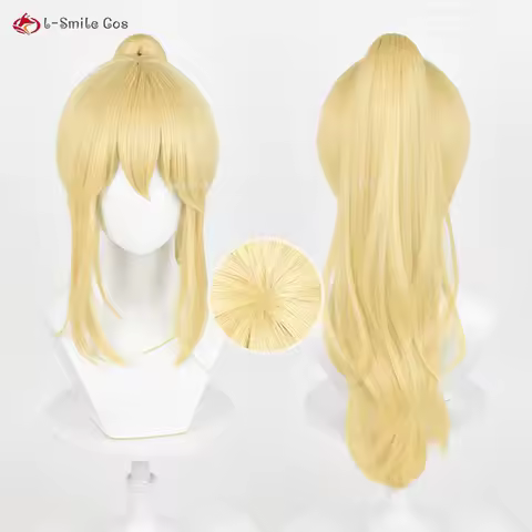 Ponytail Cilp Type Miyazono Kaori Cosplay Wig Golden Cruly Heat Resistant Synthetic Hair Halloween Anime Wigs + Wig Cap