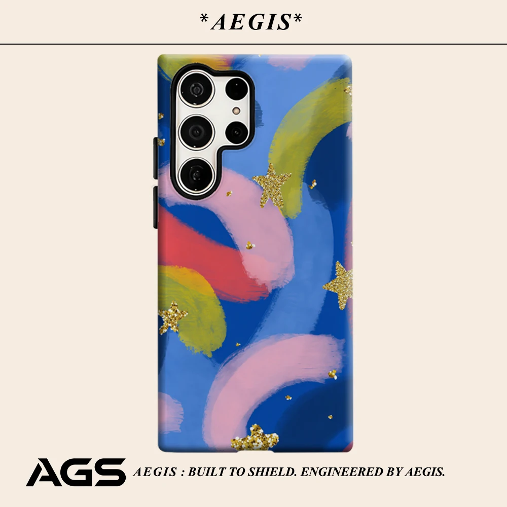 Star Glitter Wave Phone Case for Samsung Galaxy S25 Ultra S24 S23 Ultra Plus Glossy Double-layer Back Cover