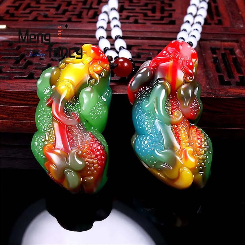 

Natural Hetian Color Jade Pixiu Pendant Simple Exquisite Fashion Couple Fine Jewelry Best Selling Handicraft Holiday Gift Mascot