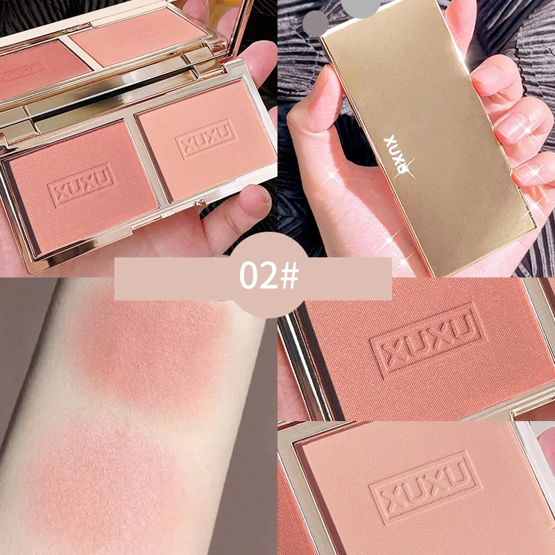 Two-tone Peach Blush Palette Natural Rose Pink Red Rouge Face Cheek Pigment Shimmer Brighten Long-lasting Nude Makeup Cosmetic
