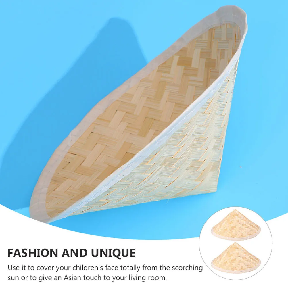 

2pcs Bamboo Woven Straw Hat Kids Painting Craft Diy Home Decor Wall Hanging Ornament Weaving Hat Decor