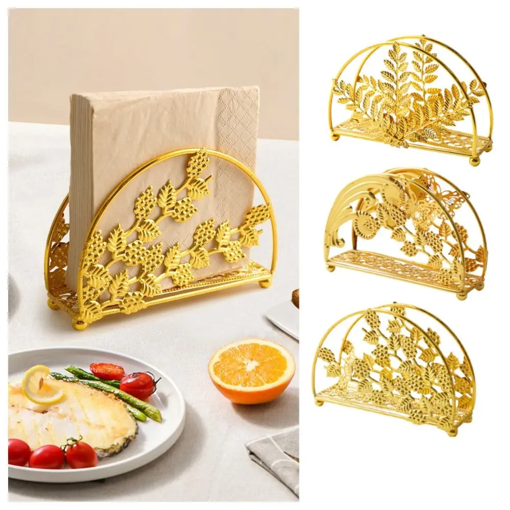 

Flowers&Leaves Metal Napkin Holders Gold Luxury Hollowed-out Design Vertical Napkin Dispenser No-slip Rust-proof
