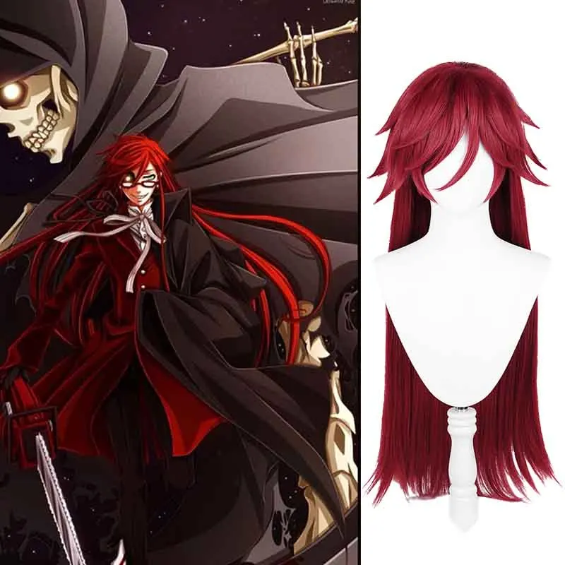 Grell Sutcliff Cosplay perruque Anime majordome noir cheveux longs accessoires haute température fil cheveux pour homme