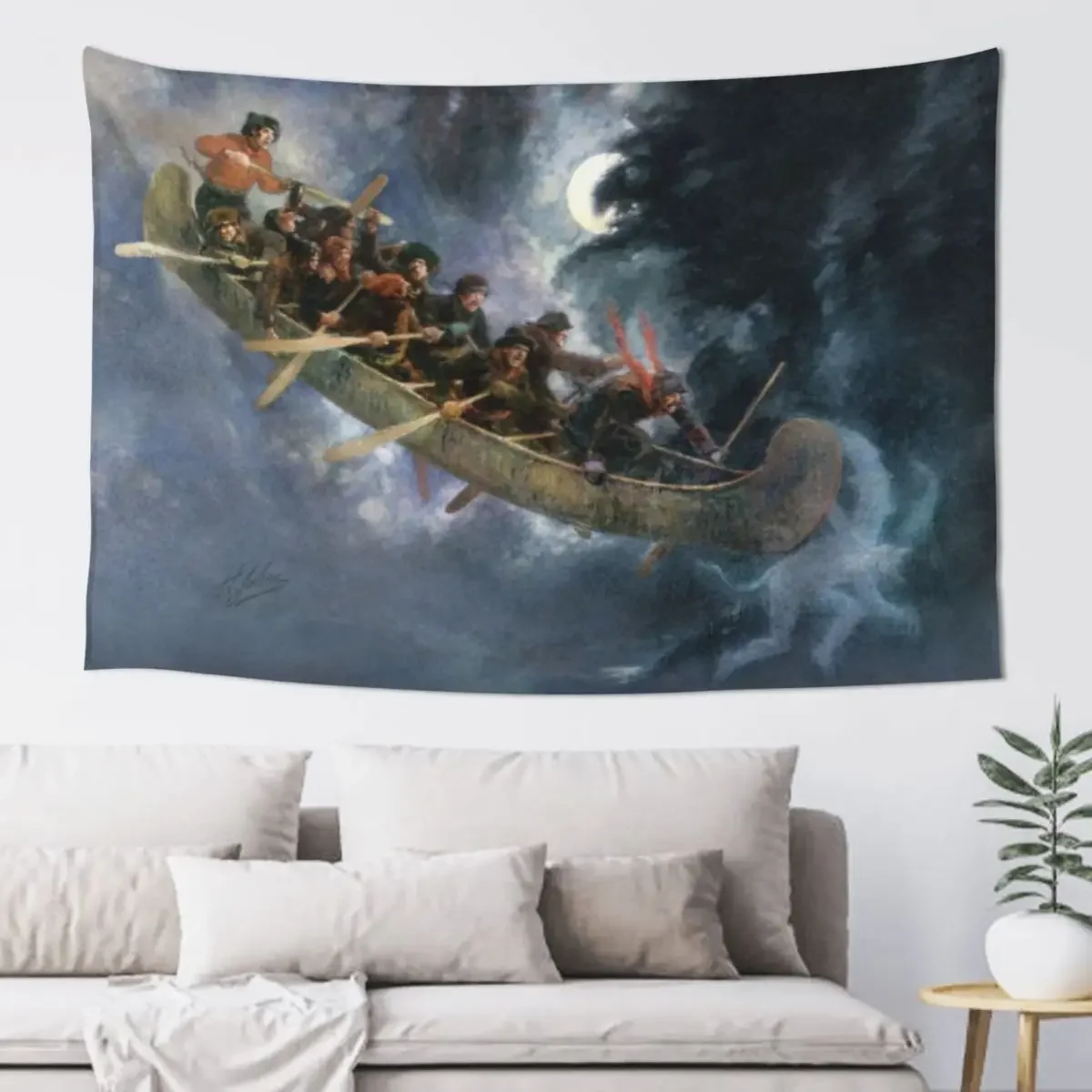 La Chasse-galerie The Bewitched Canoe The Flying Canoe French-Canadian Quebec legend painting by Henri Julien HD HIGH Q Tapestry