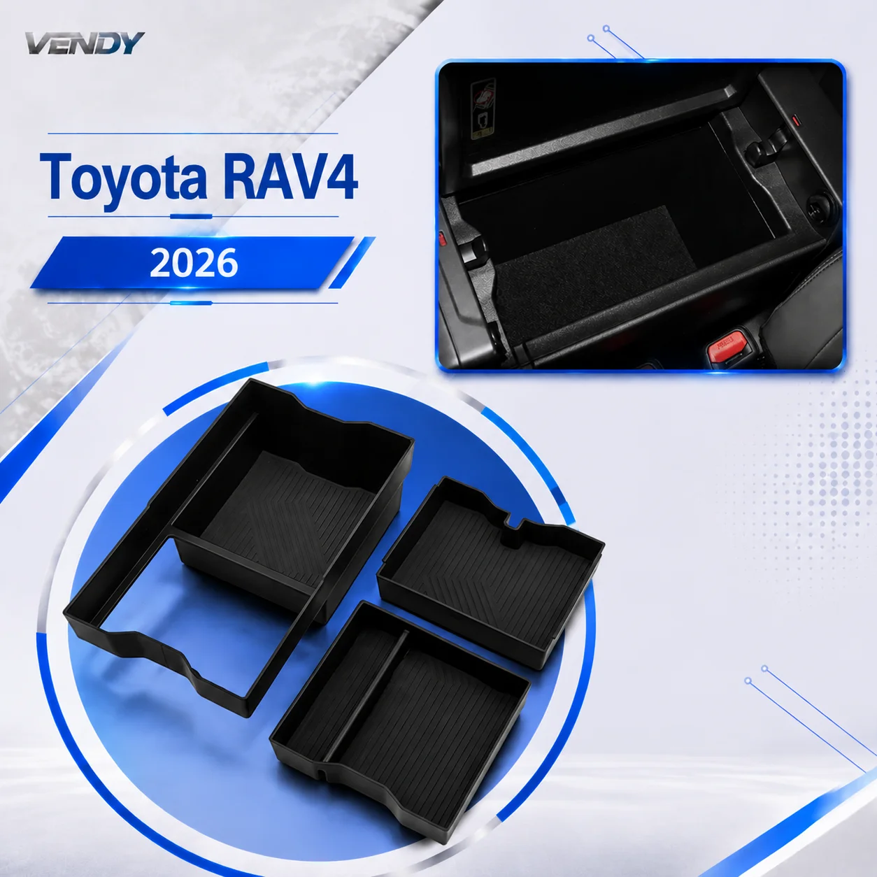 Center Console Armrest Storage Box For Toyota RAV4 2026 Double-layer Organizer Tray Cover Holder Car Interior Accessories Auto