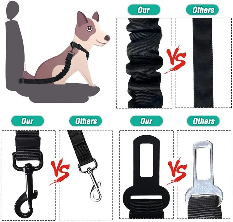 Amazon Auto Hund Sicherheits schnalle Haustier verdickt Nylon Traktion elastische Schnur einziehbare Auto Sicherheits gurt Hersteller